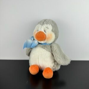 Russ Berrie Iggy Penguin 10” Gray White Orange Plush Stuffed Animal Blue Bow